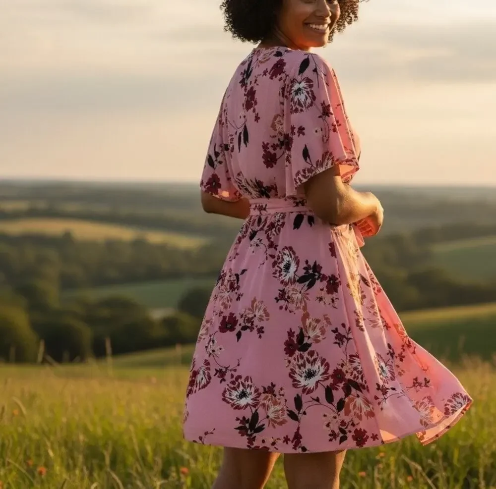 City Chic Pink Floral Mini Wrap Dress Size 20 Work Party Wedding Romantic $100 - Picture 1 of 10